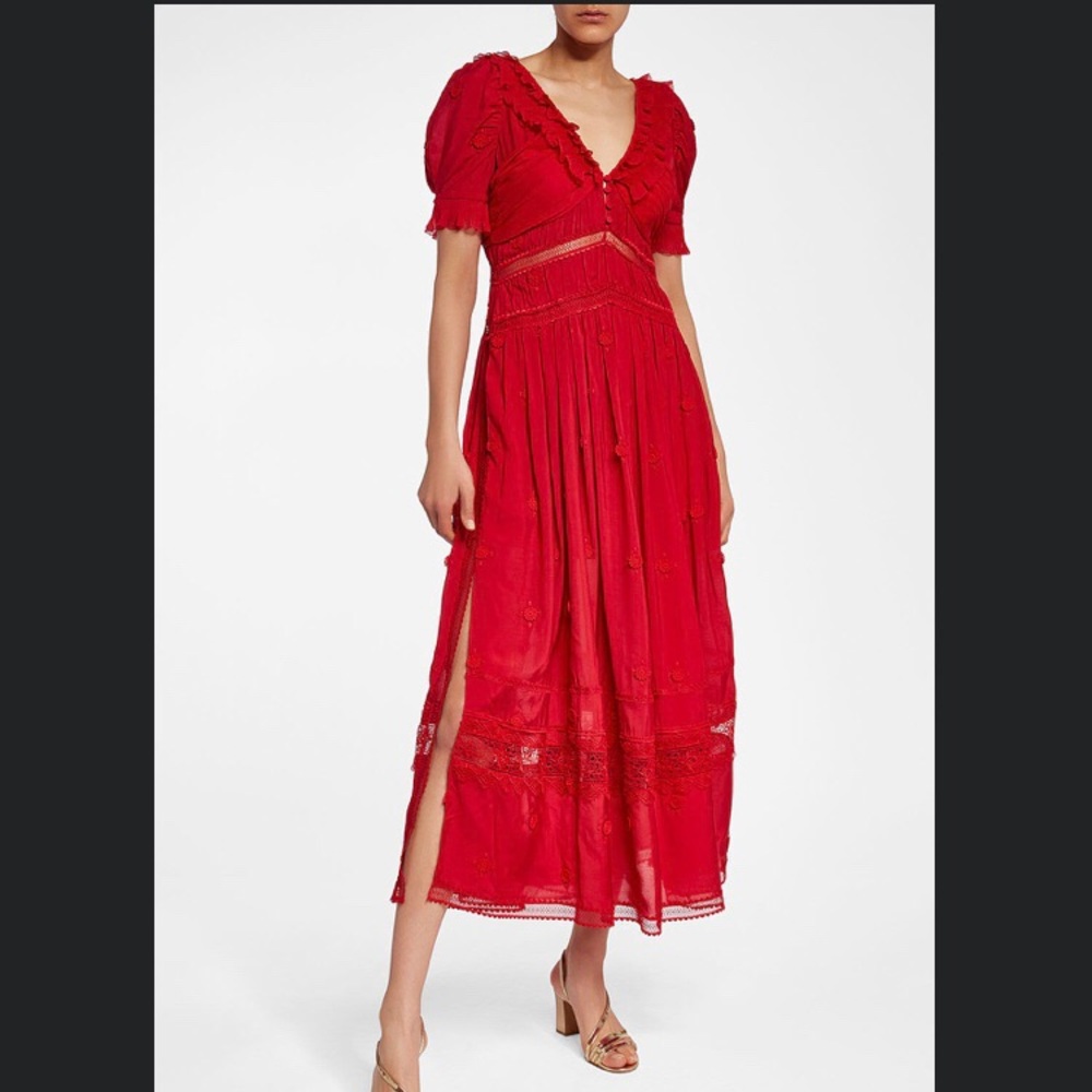 Self-portrait red short sleeve maxi dress